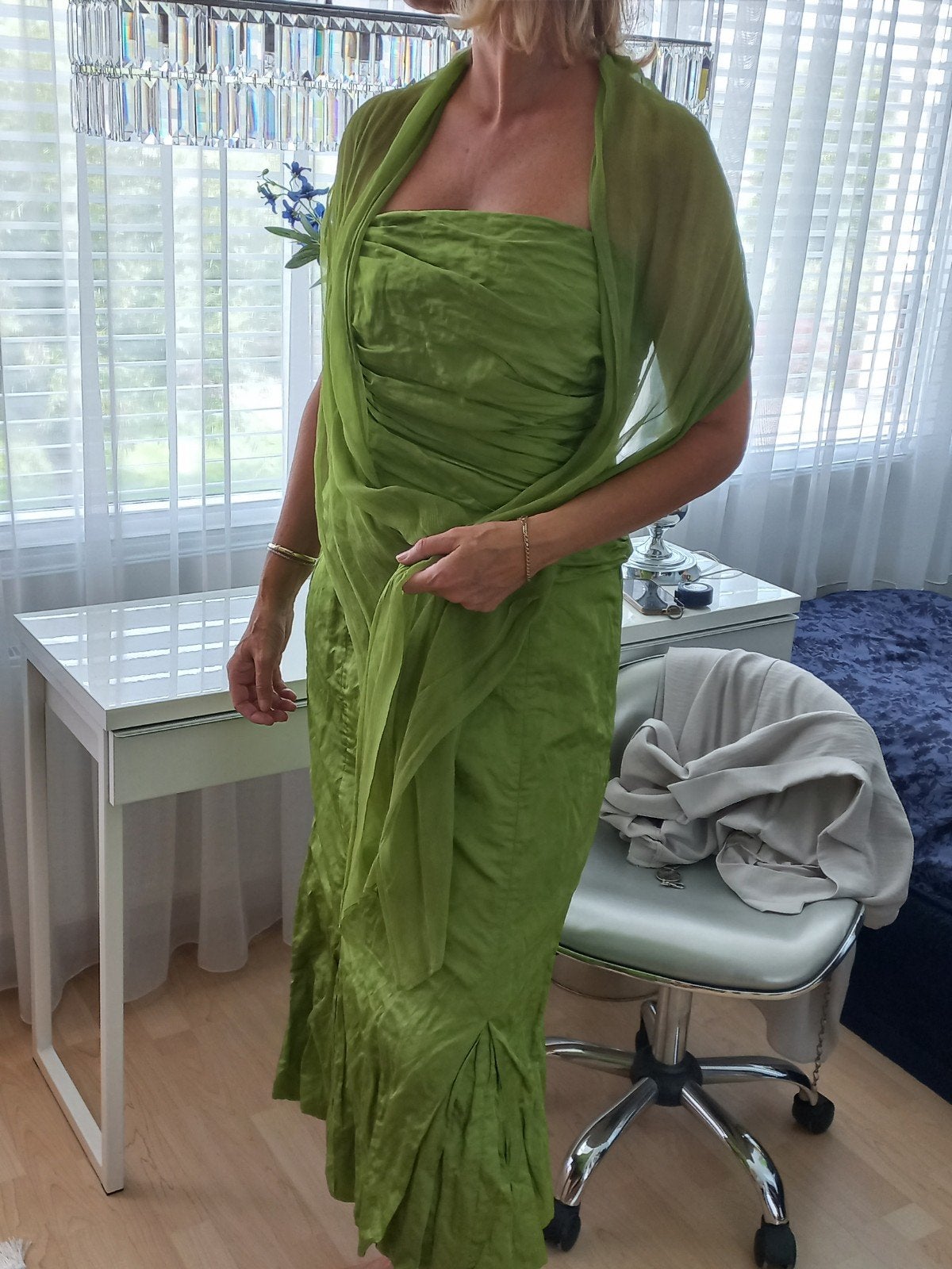 Vera Mont groene gala/cocktailjurk met stola maat 42, Maat 38/40 (M), Galajurk, Ophalen of Verzenden, Zo goed als nieuw