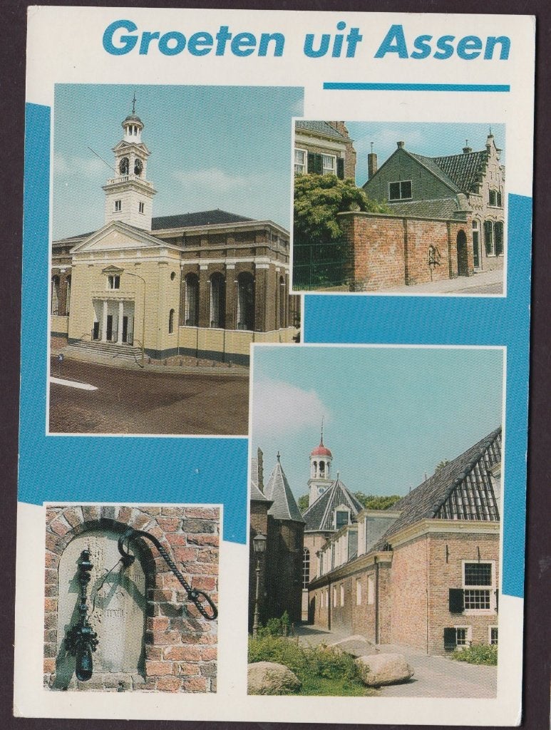 Assen Groeten 4 luik  met Kerk Gelopen 1993 Zegel 70 ct., Verzenden, 1980 tot heden, Gelopen, Drenthe