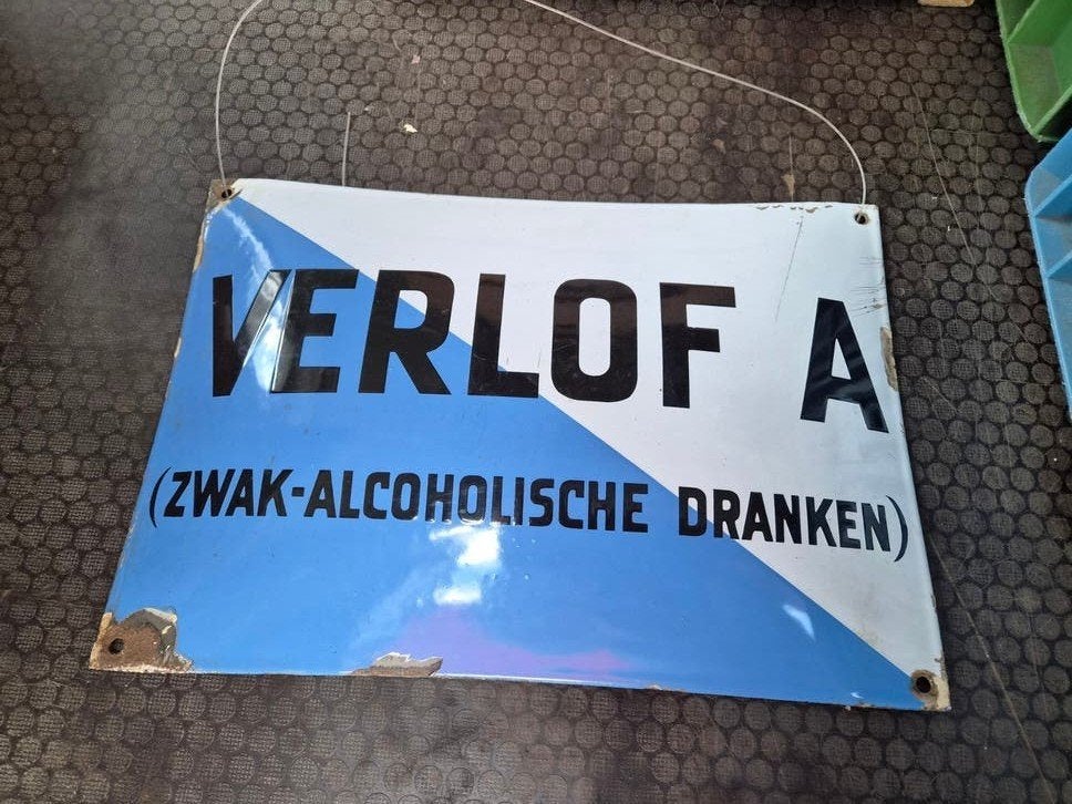Verlof A oud emaille bord, Gebruikt, Overige typen, Ophalen of Verzenden, Nvt