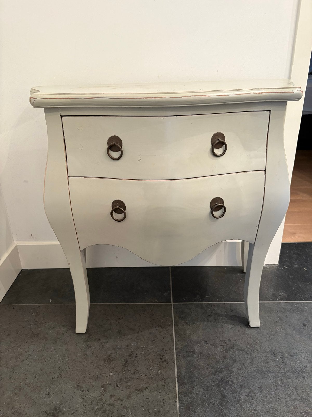 Brocante kastje met 2 lades, Ophalen, Minder dan 50 cm, Gebruikt, Met lade(s)