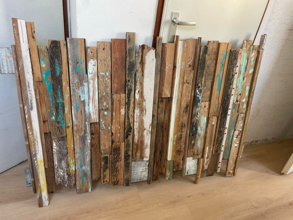 140x100 Prikbord - gerecycled hout, zelfgemaakt - beach vibe, Ophalen of Verzenden, Zo goed als nieuw