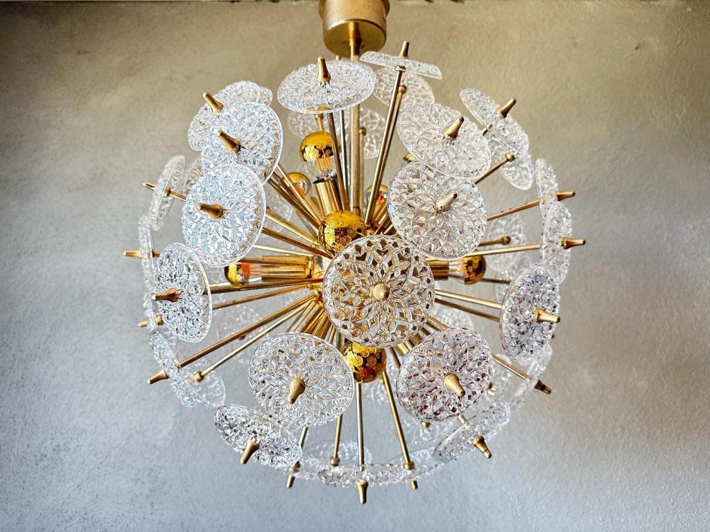 Vintage spoetnik Val St Lambert, Huis en Inrichting, Lampen | Kroonluchters, Gebruikt, Glas, Metaal, Ophalen of Verzenden