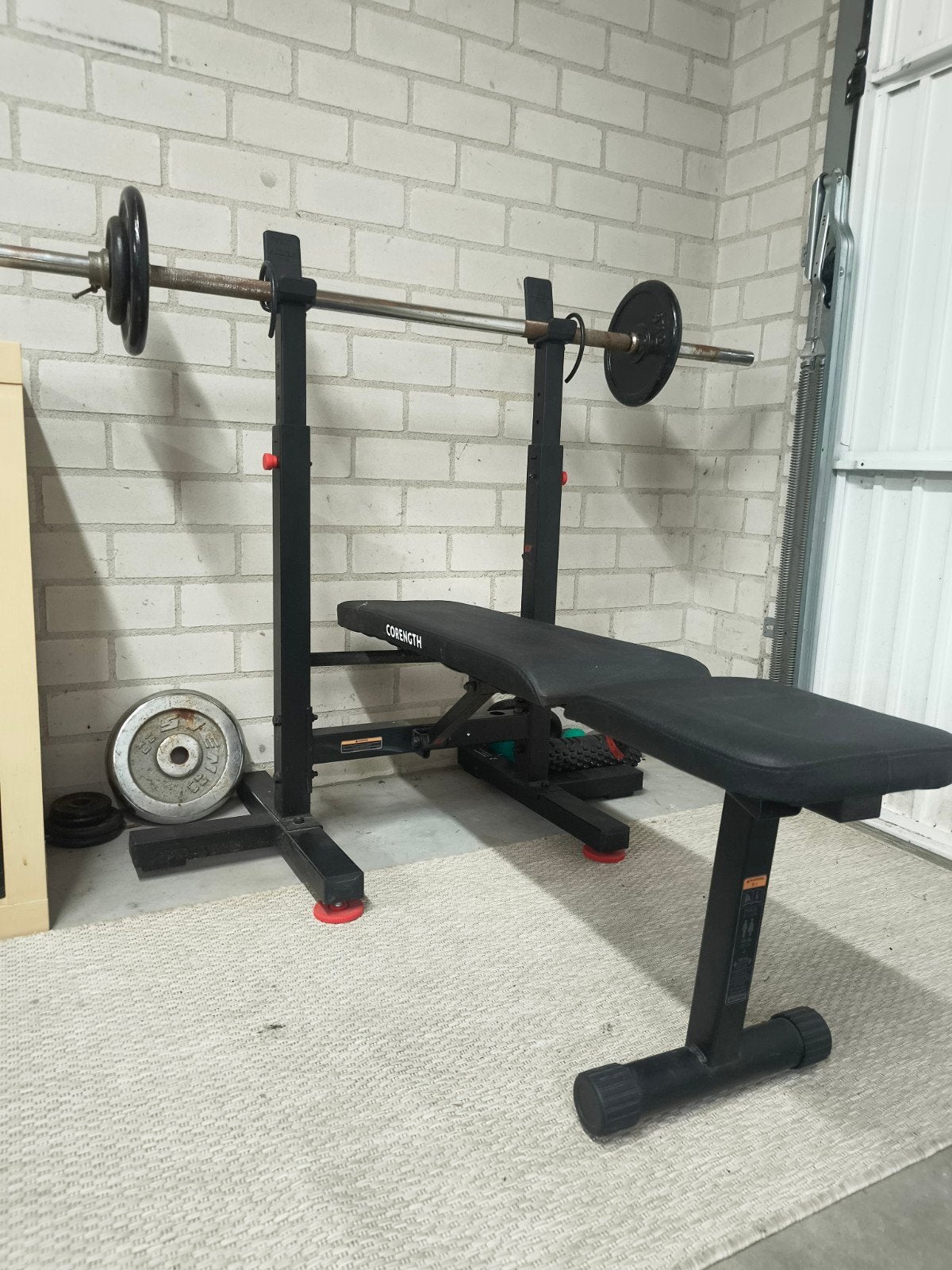 Fitnesshalterset met halterbank en gewichten, Ophalen, Gebruikt, Krachtstation, Metaal