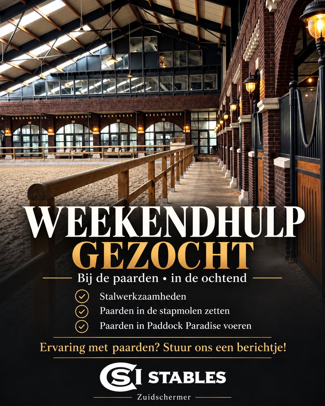 Weekendhulp gezocht bij CSI Stables!, Variabele uren, MBO, Overige vormen, Geschikt als bijbaan