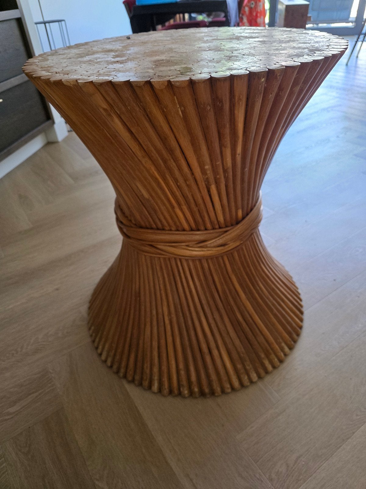 Vintage Bamboe Eettafel McGuire met Glazen Blad, Gebruikt, 50 tot 100 cm, Glas, Vintage, Bohemian, Retro