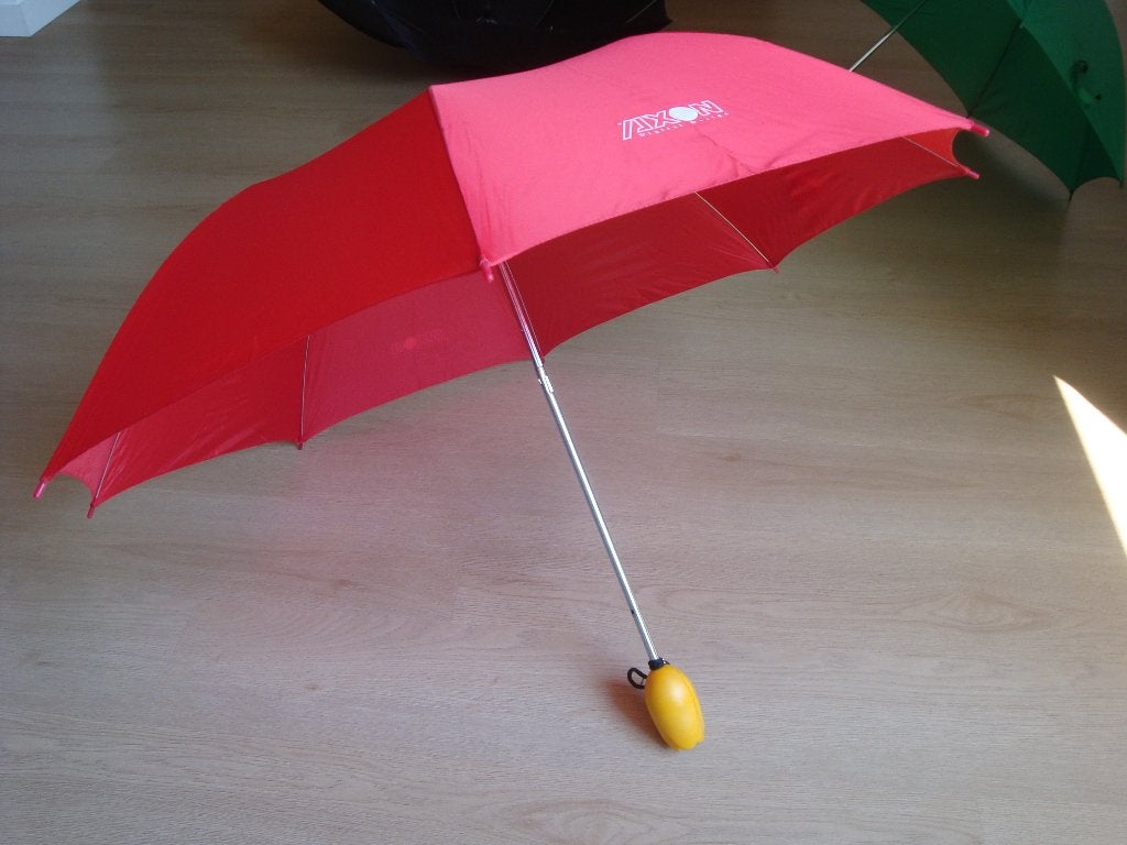 Rode paraplu met geel tulp handvat met naam AXON Nieuw, Ophalen of Verzenden, Nieuw, Rood