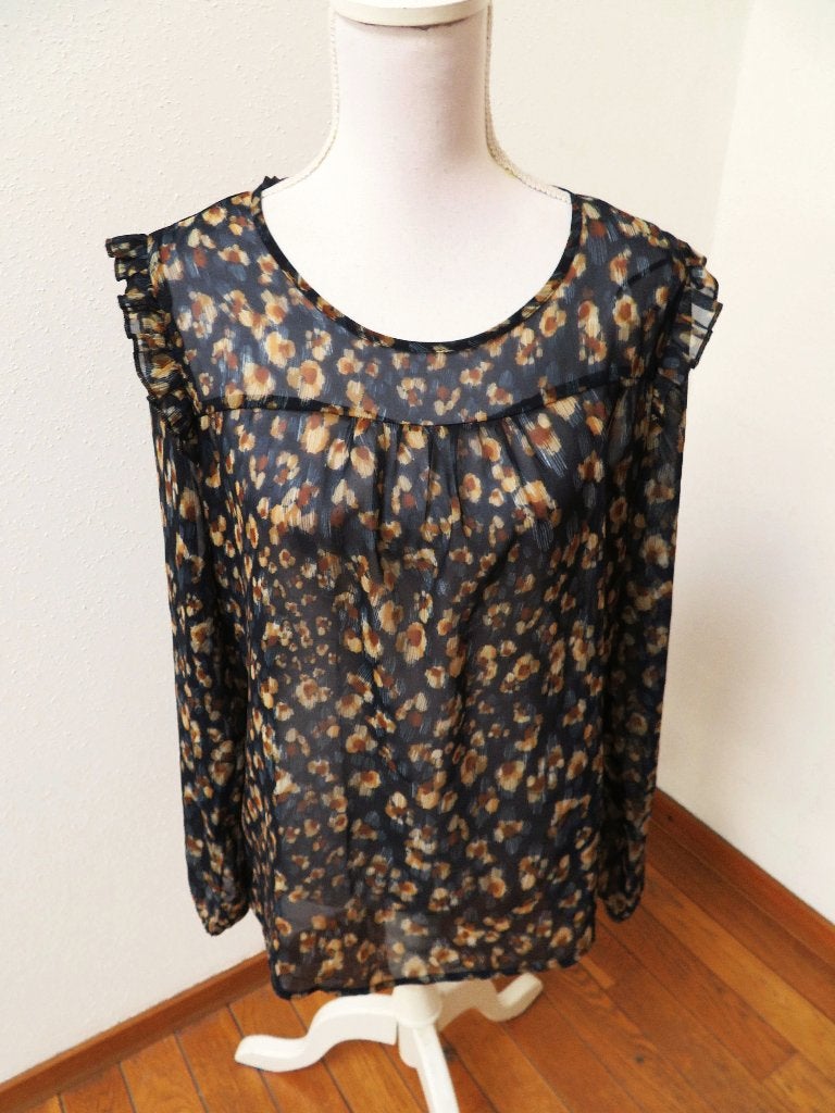Z31 GEISHA blouse shirt blauw beige L 40, Maat 38/40 (M), Geisha, Blauw, Ophalen of Verzenden
