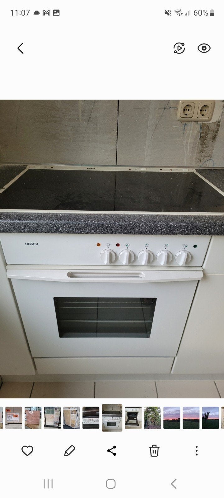 Bosch Elektrisch Fornuis met Keramische Kookplaat, Gebruikt, 60 cm of meer, Grill, Energieklasse A of zuiniger