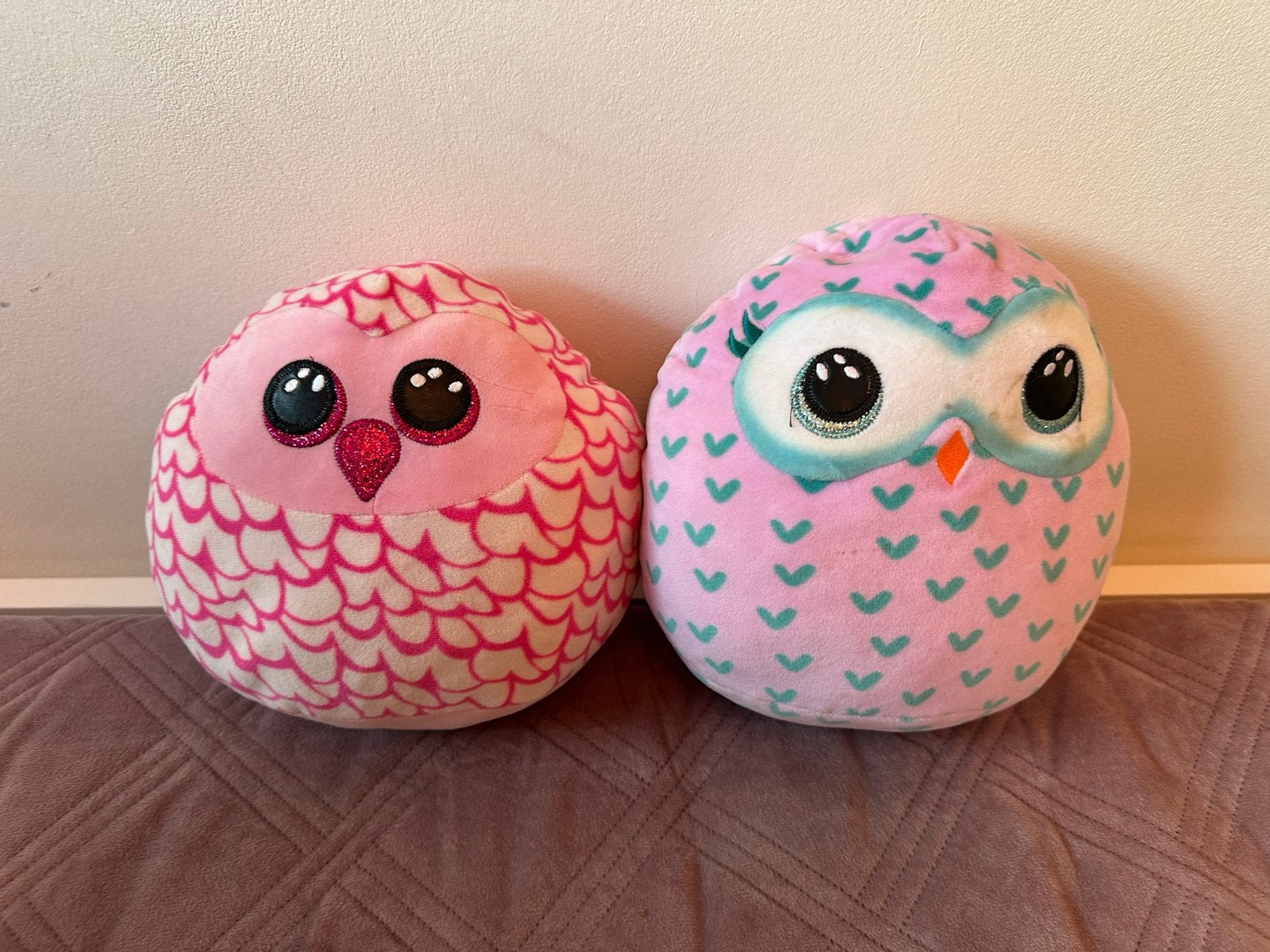 2 Roze Uil Knuffels - TY Squish-a-Boos, Kinderen en Baby's, Gebruikt, Overige typen, Ophalen of Verzenden, Met label