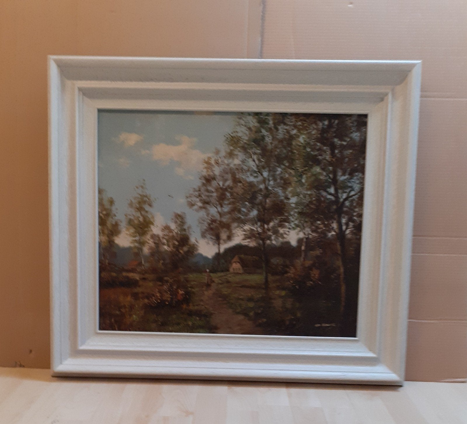 Schilderij Gien Brouwer - Landschap met boerderij, Antiek en Kunst, Doek, Realistisch, Ophalen of Verzenden, Gesigneerd