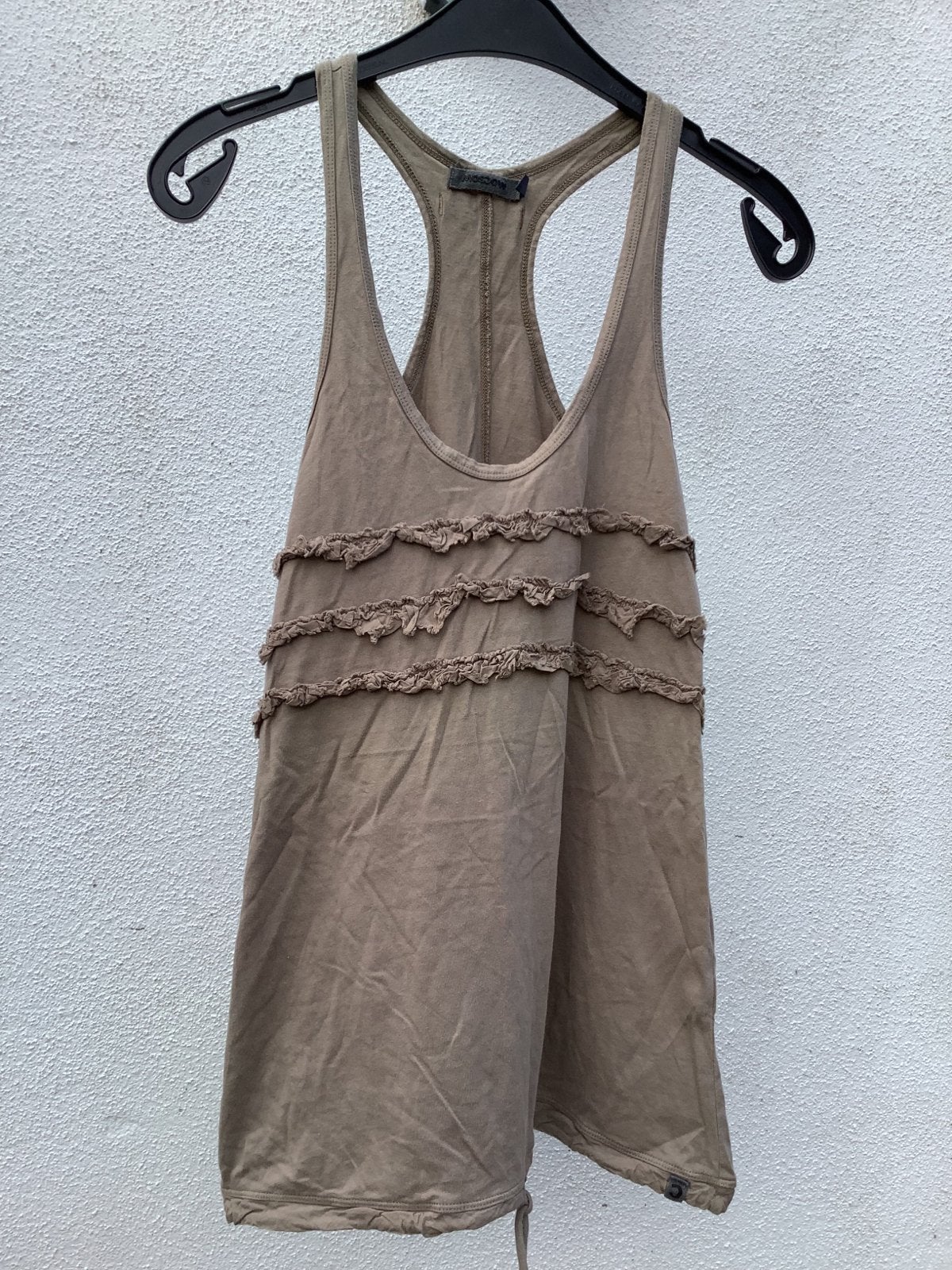 Moscow mouwloze top met ruches - Maat XS, Beige, Ophalen of Verzenden, Zo goed als nieuw, Zonder mouw