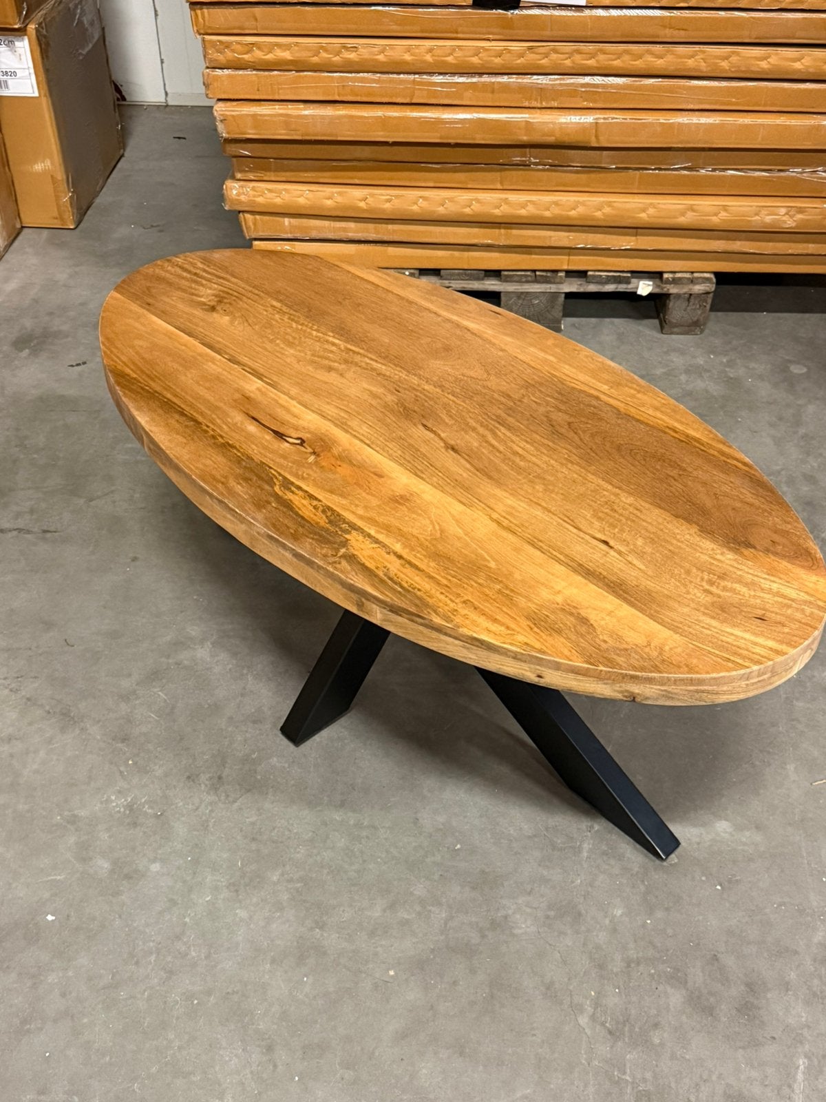 Ovale mango houten salon tafel nieuw, Ophalen, 100 tot 150 cm, Nieuw, 50 tot 100 cm