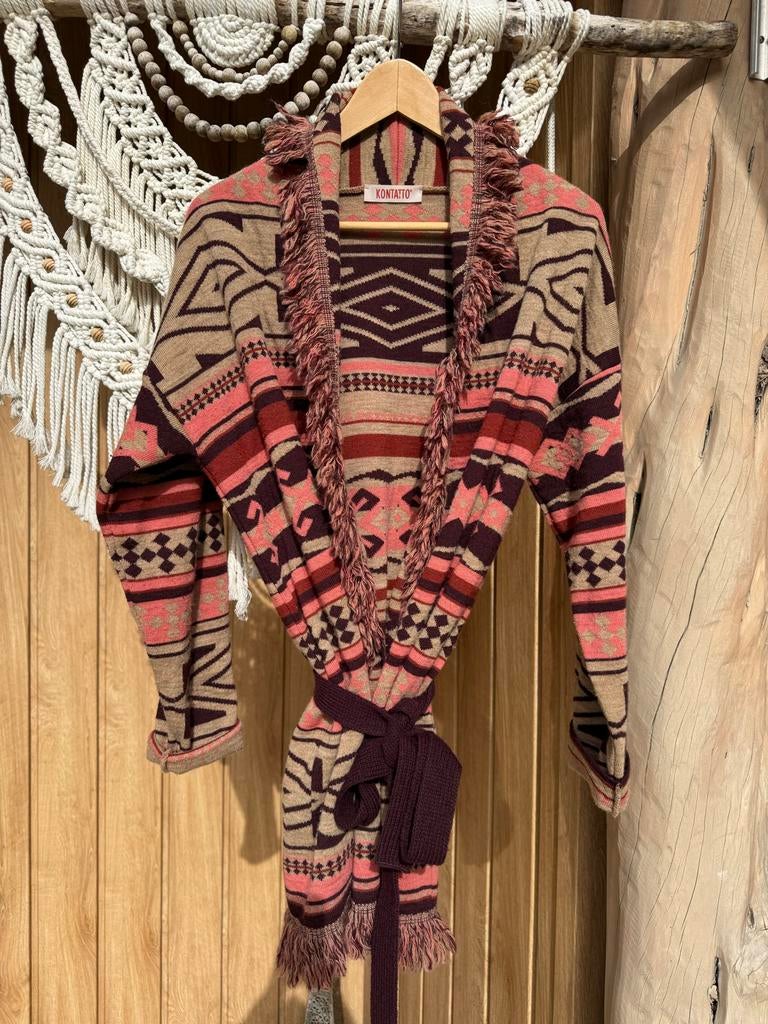 Boho vest met prachtige kleuren en ceintuur, Kleding | Dames, Ophalen of Verzenden, Zo goed als nieuw, Maat 36 (S), Roze
