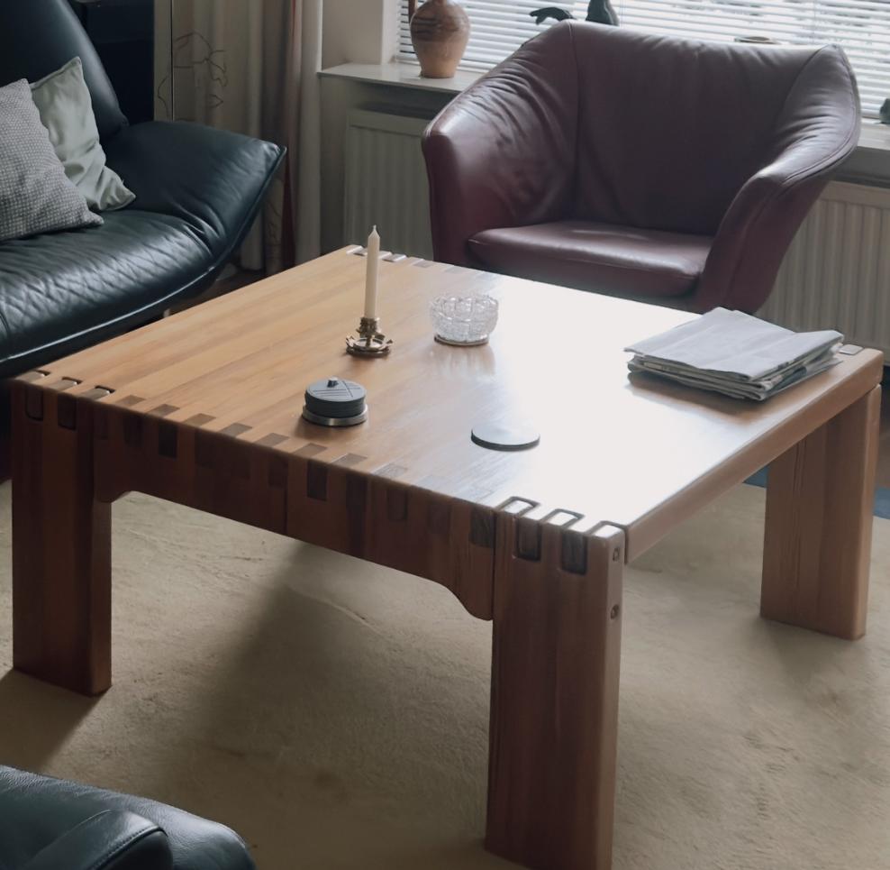 Robuuste grenen salontafel 120 x 120 cm, Ophalen, Gebruikt, 50 tot 75 cm, Vierkant