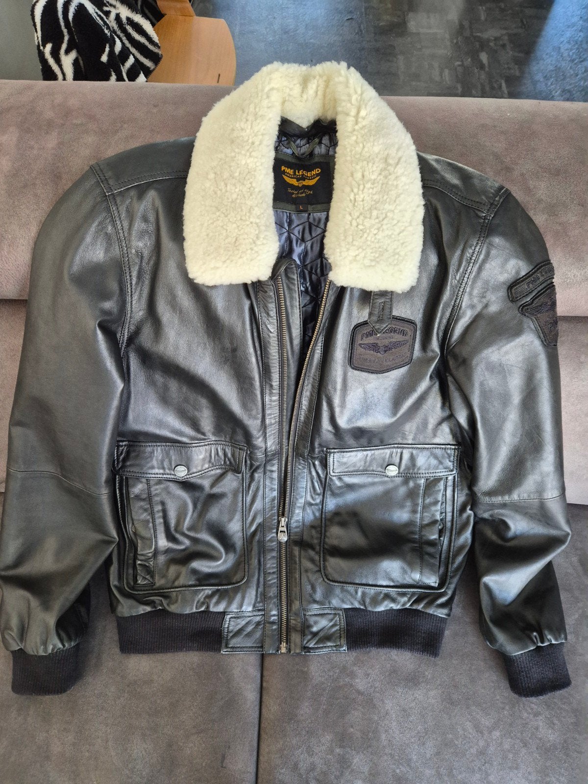 PME LEGEND leren piloten bomber jas NIEUW, Kleding | Heren, Jassen | Winter, Maat 52/54 (L), Zwart, Nieuw, Ophalen of Verzenden