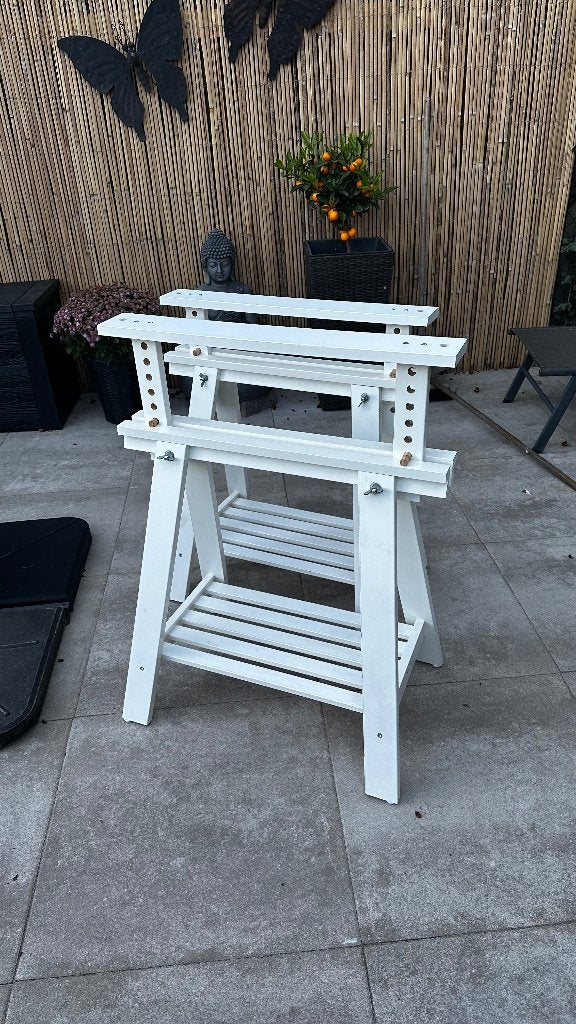 Ikea houten schragen in hoogte verstelbaar, Huis en Inrichting, Ophalen, 50 tot 100 cm, 50 tot 100 cm, Zo goed als nieuw