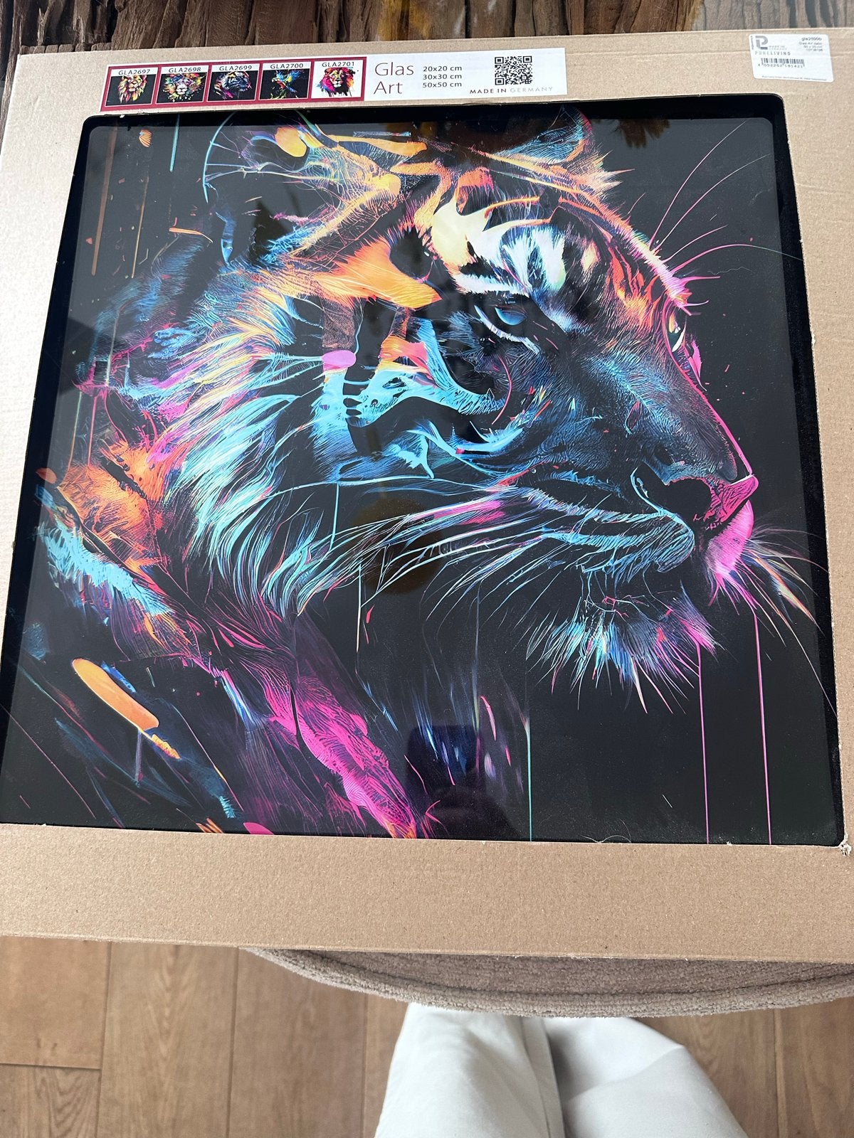Glas Art Schilderij Kleurrijke Tijger 50x50 cm - Nieuw, Ophalen, Glas, Achter glas, Dieren