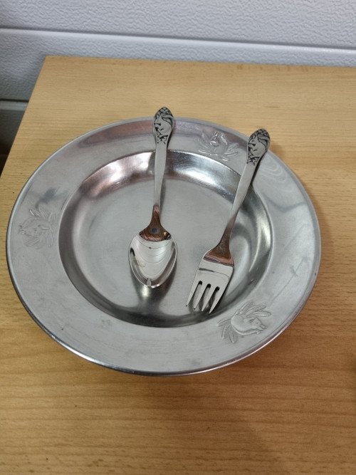 gero zilmeta,rvs servies, bord met vork en lepel, Ophalen of Verzenden, 'T Olde Gre-j, Info@toldegrej.nl, Endepoelstraat 20f Didam