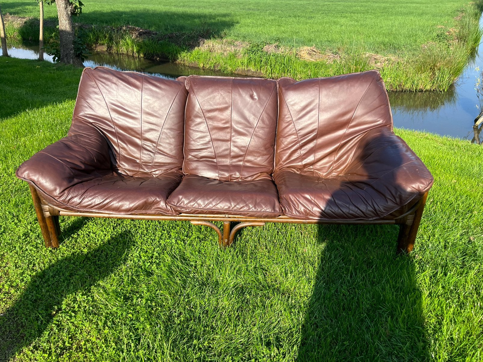 Manou leren 3 zits bank, Huis en Inrichting, Ophalen, Leer, Minder dan 75 cm, 150 tot 200 cm