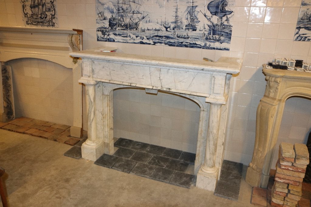Antieke wit marmer schouw met pilaren152x113x58 cm, Ophalen