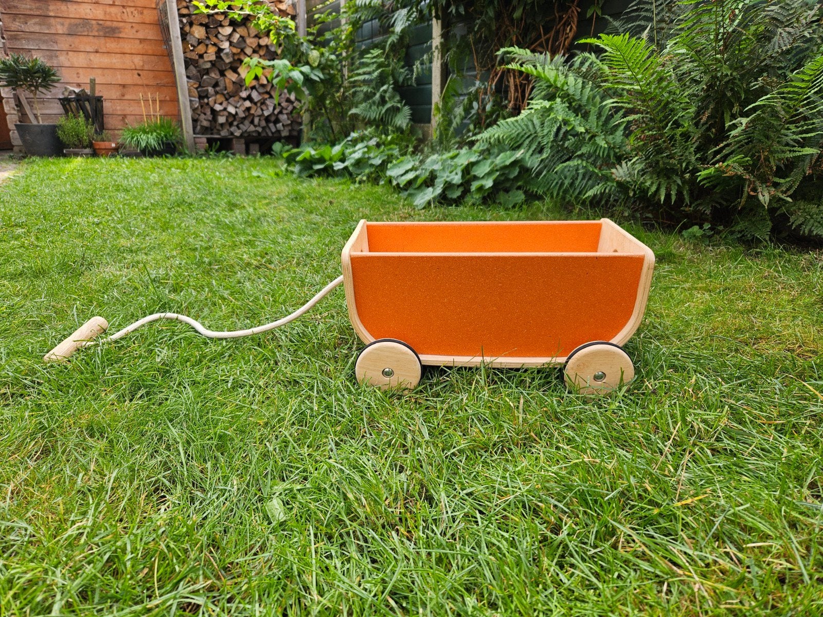 Plantoys/ Dille & Kamille Houten Blokkenkar Oranje, Kinderen en Baby's, Ophalen, Gebruikt, Overige typen, Met wieltjes