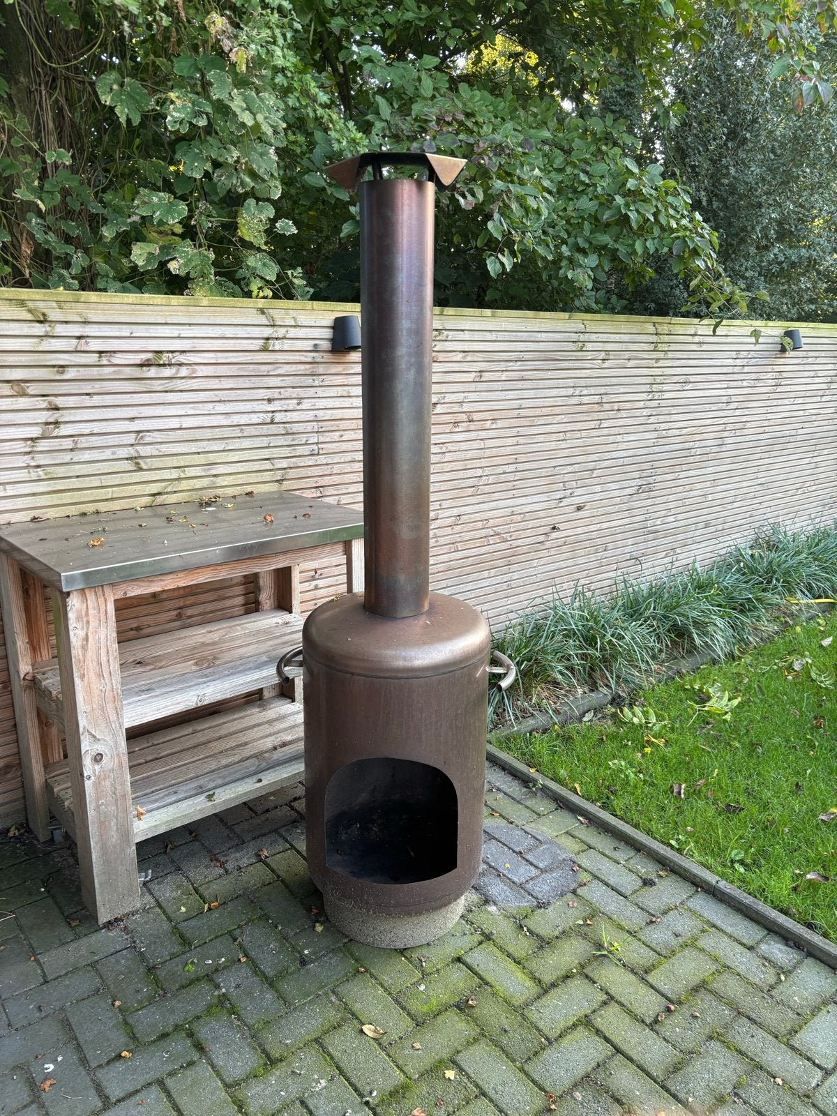 Robuuste rvs vuurton met schoorsteen voor buiten, Ophalen, Gebruikt, Vuurton