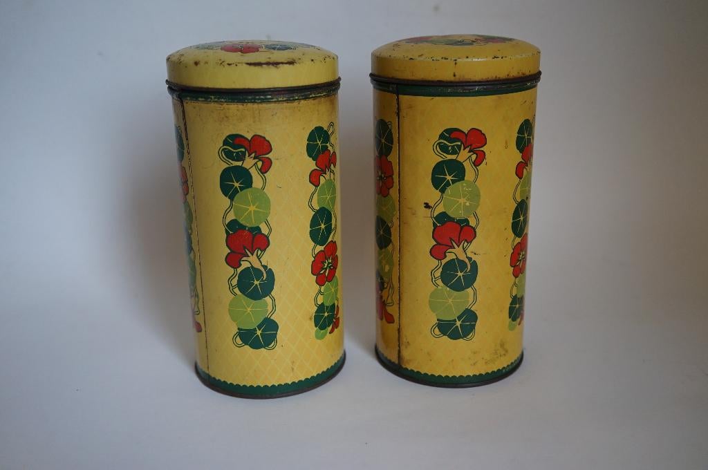 Vintage 2x beschuitbus Verkade Oost-Indische kers., Verzamelen, Blikken, Ophalen of Verzenden, Gebruikt, Beschuit, Verkade