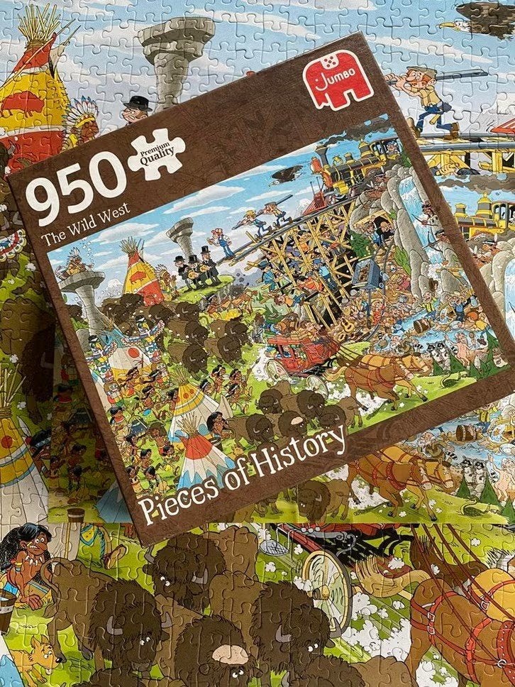 Jumbo Puzzel: pieces of history - the wild west., Ophalen of Verzenden, 500 t/m 1500 stukjes, Zo goed als nieuw