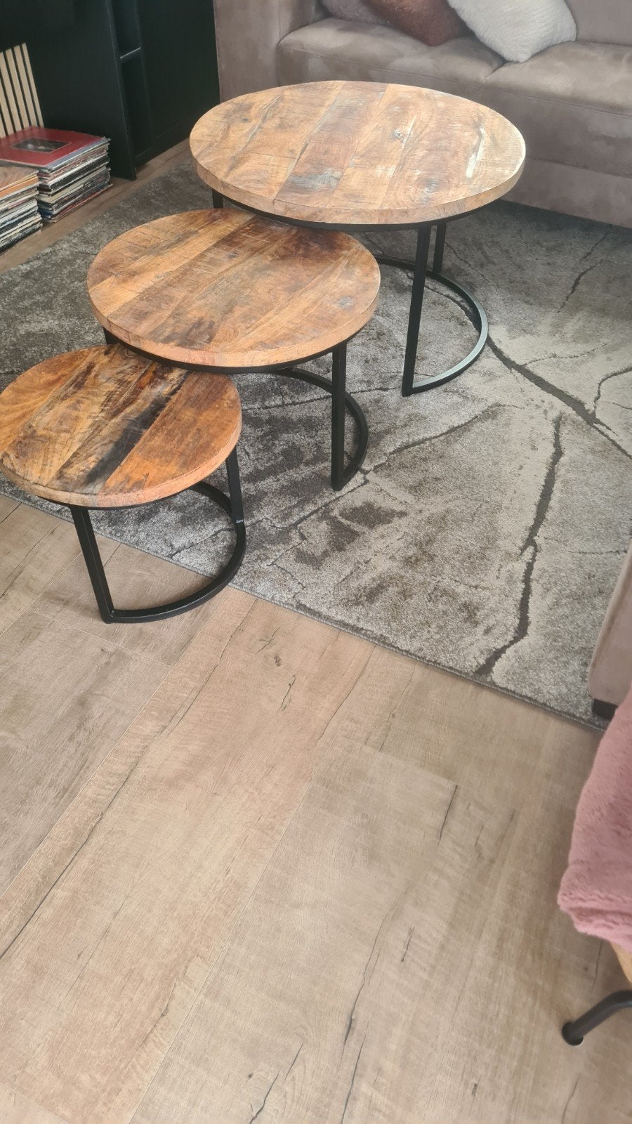 3x salontafels mangohout, Huis en Inrichting, Ophalen, Rond, Minder dan 55 cm, 45 tot 60 cm