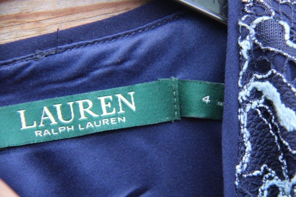 Jurk donkerblauw/ licht blauw Ralph Lauren mt 4 (XS/S) Vaste, Blauw, Ophalen of Verzenden, Zo goed als nieuw, Knielengte