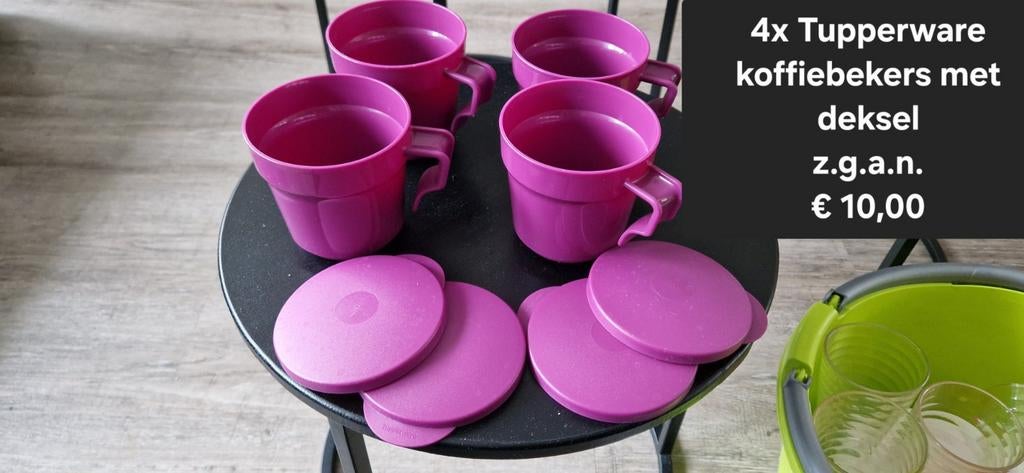 4 Tupperware koffiebekers met deksel, Ophalen of Verzenden, Beker of Kan