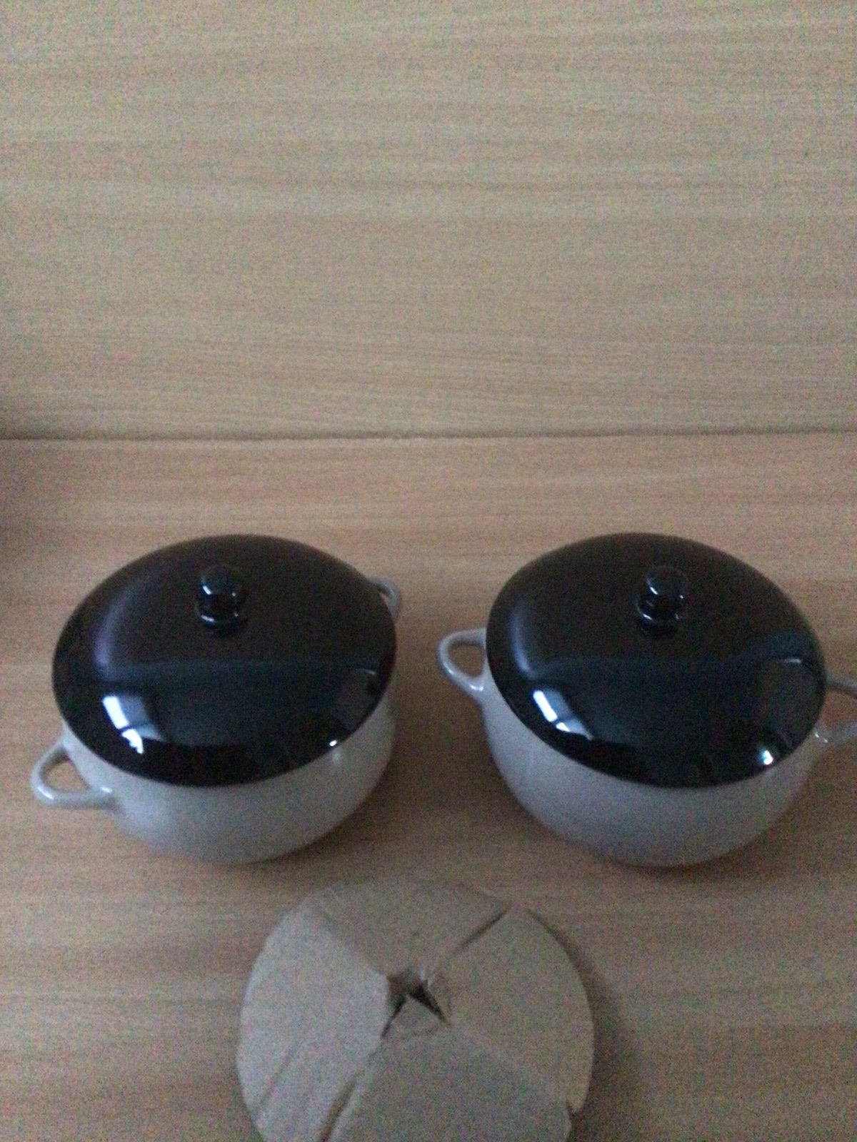 Set van 2 mini potjes taupe met deksel, Overige typen, Ophalen of Verzenden, Zo goed als nieuw, Steen/keramiek