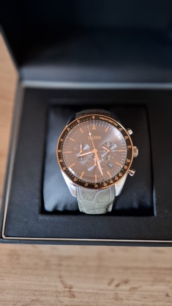 Boss heren horloge, Overige merken, Overige materialen, Leer, Polshorloge
