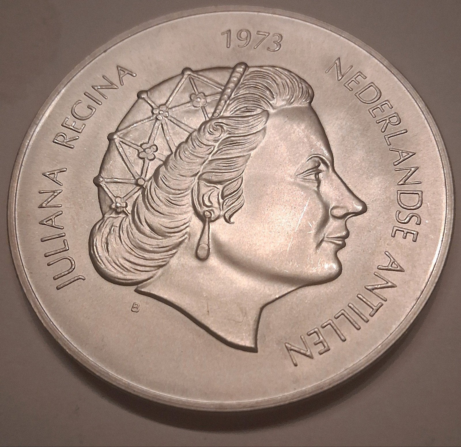 Zilveren Juliana 25 gulden Nederlandse Antillen koets 1973, Koningin Juliana, Zilver, Losse munt, Overige waardes