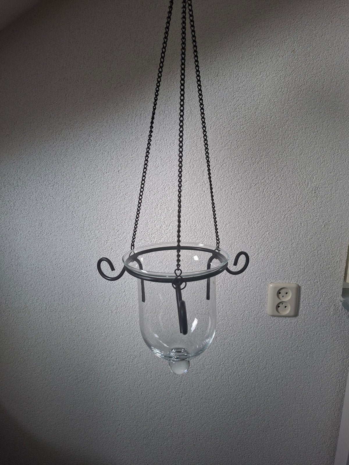 Hangende glazen windlicht/lantaarn met ketting, Overige merken, Gebruikt, Zwart, Klassiek