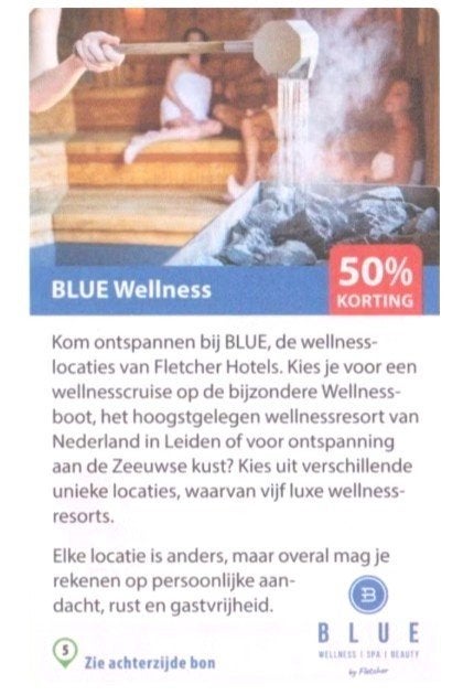 BLUE Wellness 50% kortingsbon, Twee personen, Kortingsbon, Spa of Sauna