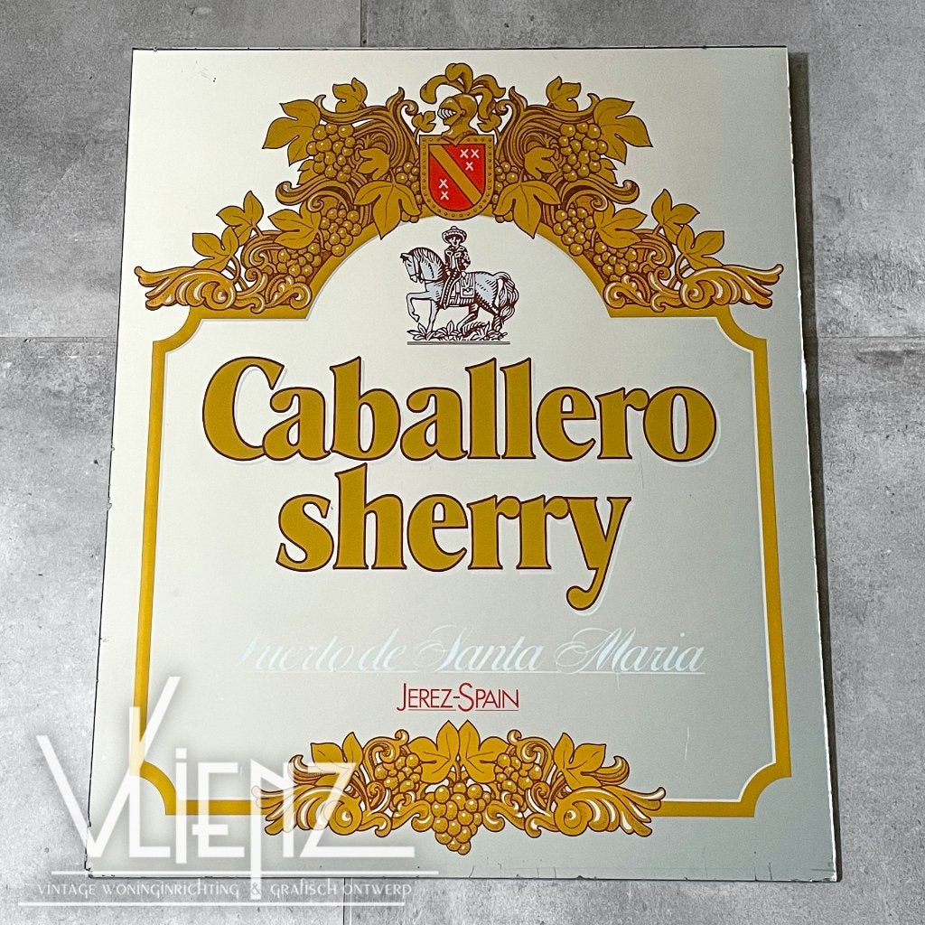 Vintage Caballero Sherry spiegel, reclamespiegel Spanje, Ophalen, Gebruikt, -, Caballero