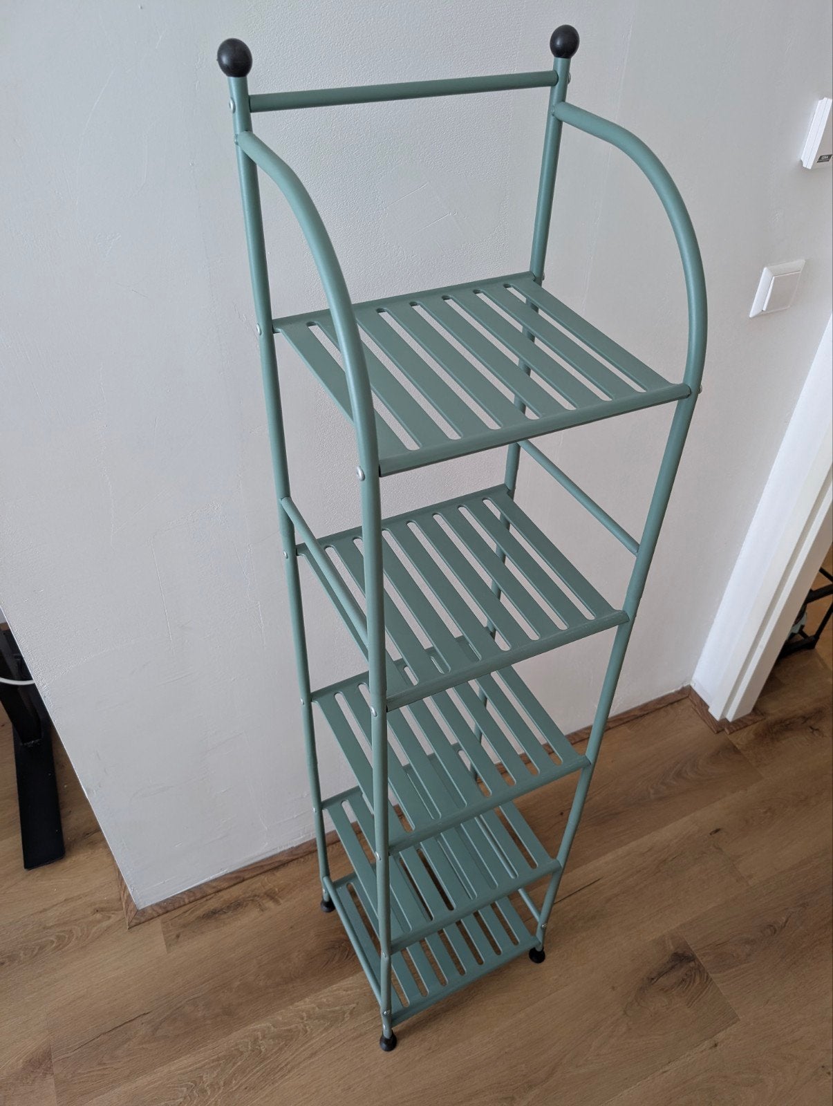 Groen metalen rek met 4 planken, Ophalen, Gebruikt