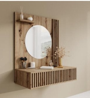 Mooie design kaptafel zwevend met lade en dubbel stopcontact, Zo goed als nieuw, Minder dan 100 cm, Boutique design, Hout