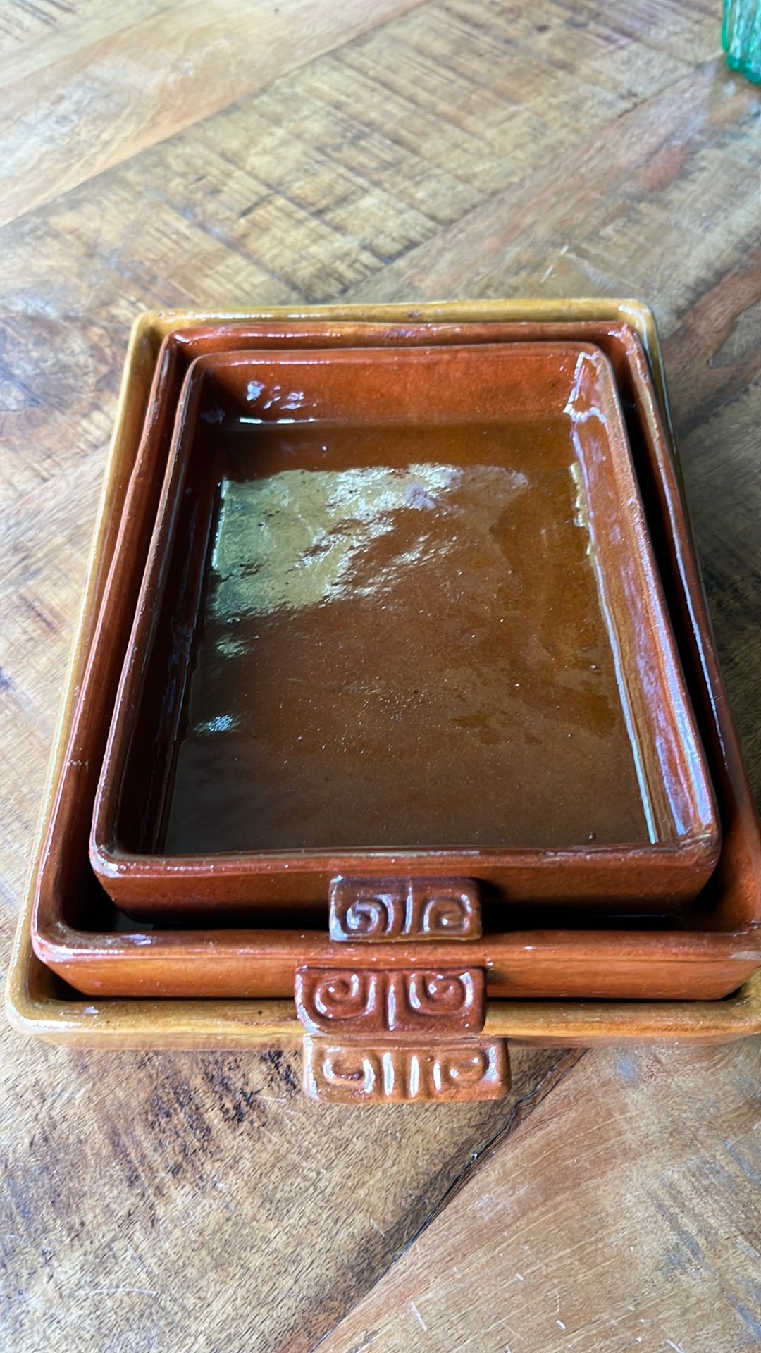 Set van 3 originele Spaanse teracotta ovenschalen (nest), Ophalen