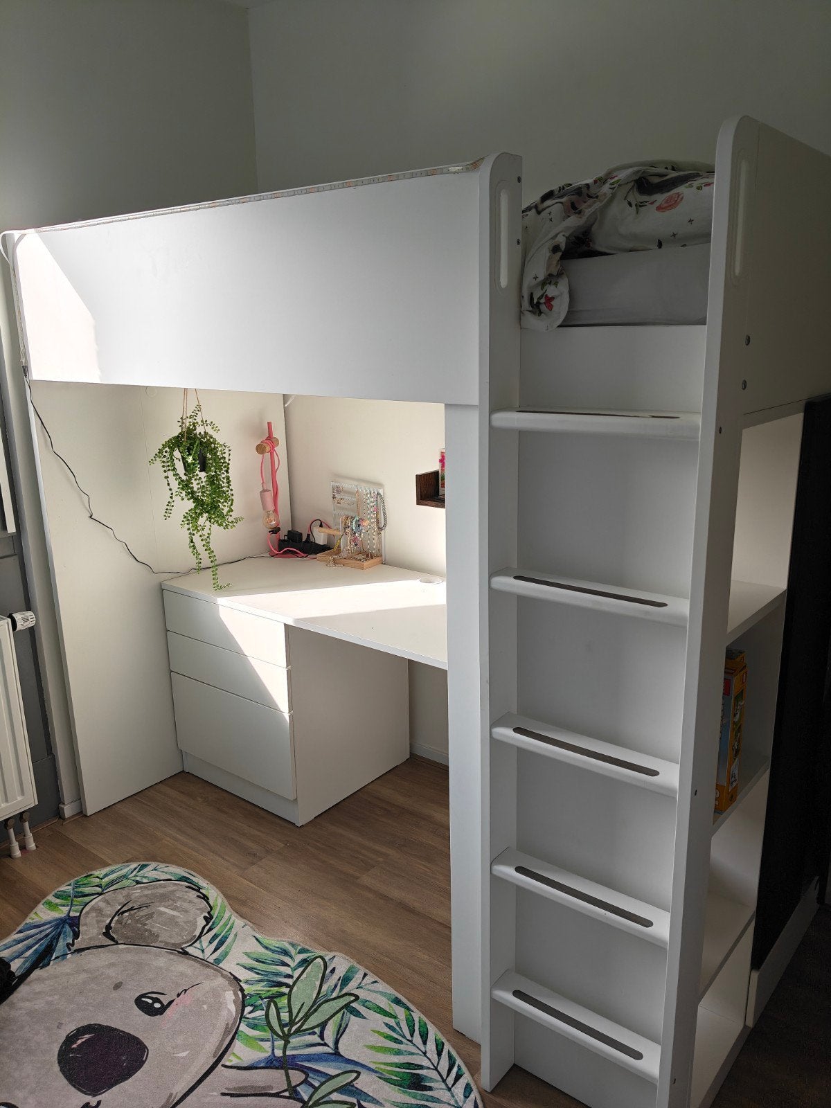 IKEA STUVA hoogslaper 90x200 met bureau, kast + matras, Ophalen, Gebruikt, Eenpersoons, Hoogslaper