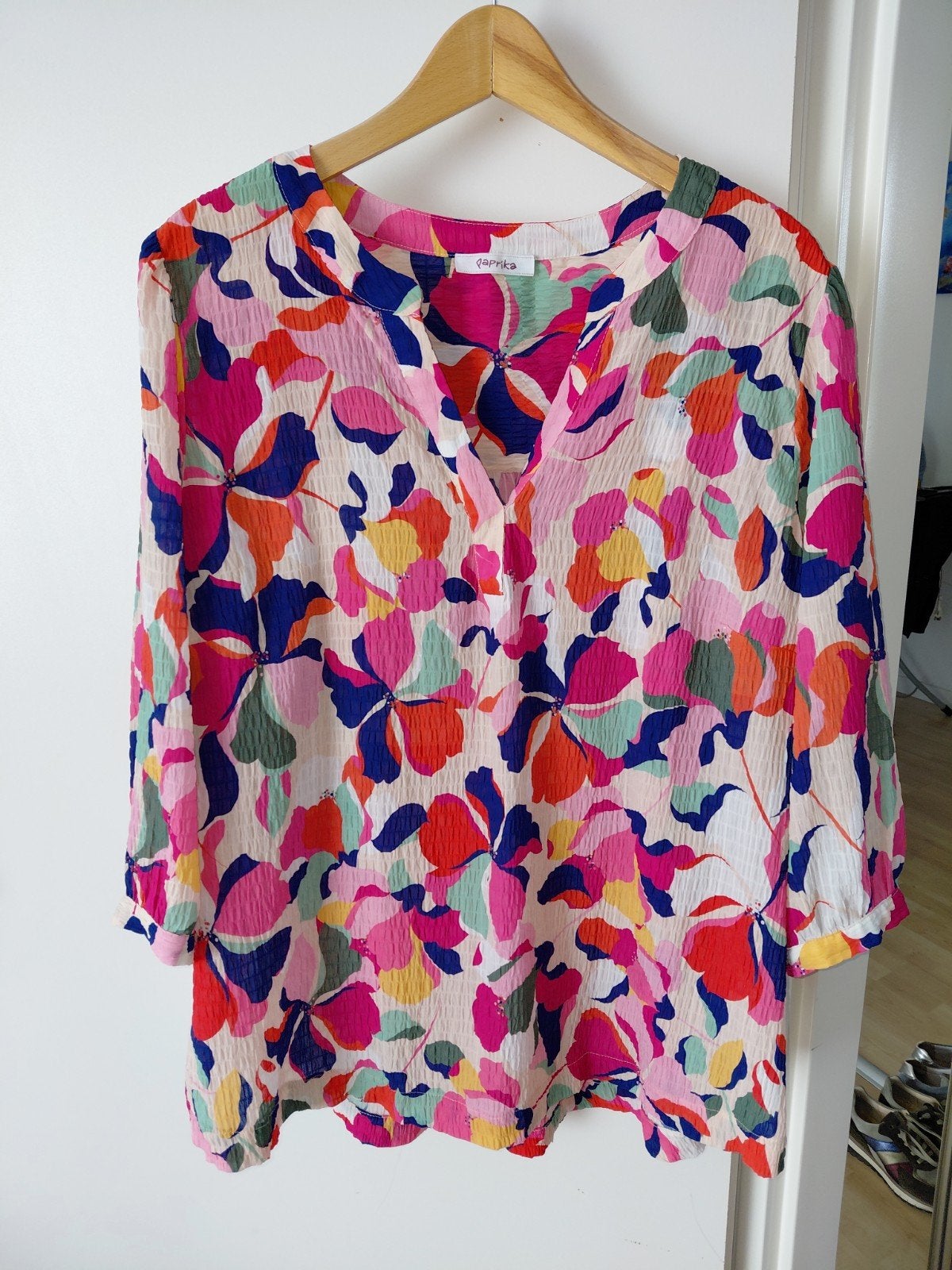 Paprika blouse met bloemenprint - Maat 48, Meerkleurig, Blouse of Tuniek, Ophalen of Verzenden, Zo goed als nieuw