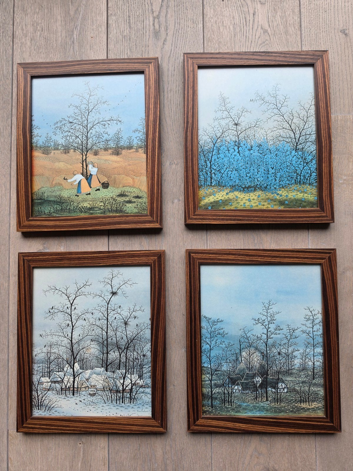 4 prenten The Four Seasons van Ivan Lackovic Croata, Realistisch, Ophalen of Verzenden, Landschap, Print