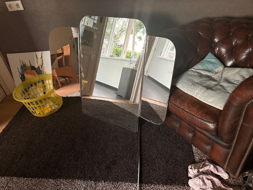 Vintage drieluik spiegel – jaren 60/70 – grote wandspiegel, Huis en Inrichting, Woonaccessoires | Spiegels, Ophalen, Gebruikt