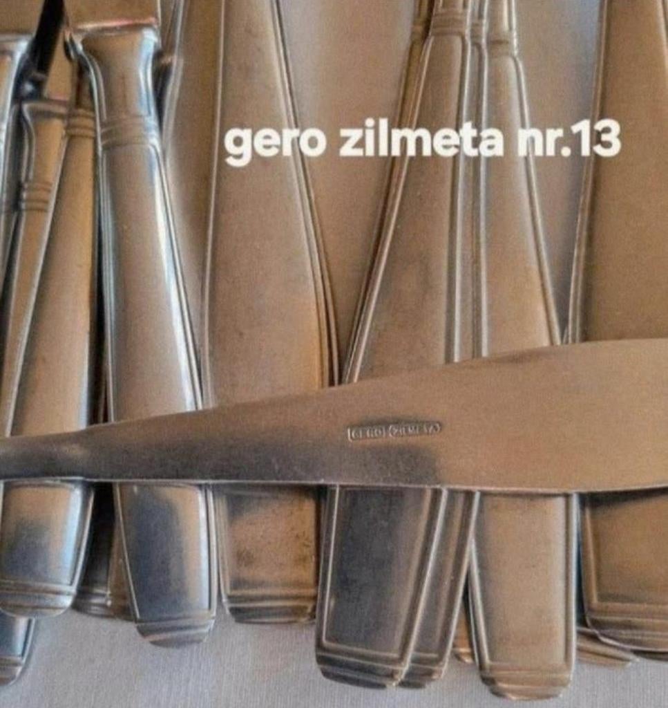 Gero Zilmeta gladde handvat dubbele streep vorken lepels mes, Antiek en Kunst, Ophalen of Verzenden