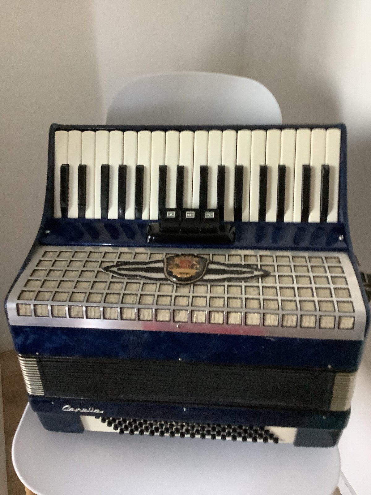 80 Bas Accordeon met Registers Musette en Klarinet, Overige merken, Gebruikt, Met riemen, 80-bas