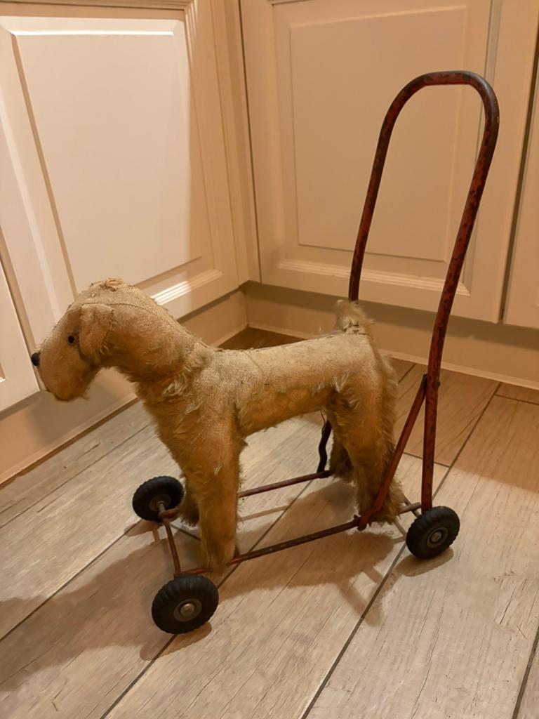 Antieke hond op wieltjes, Ophalen, Gebruikt, Duwvoertuig