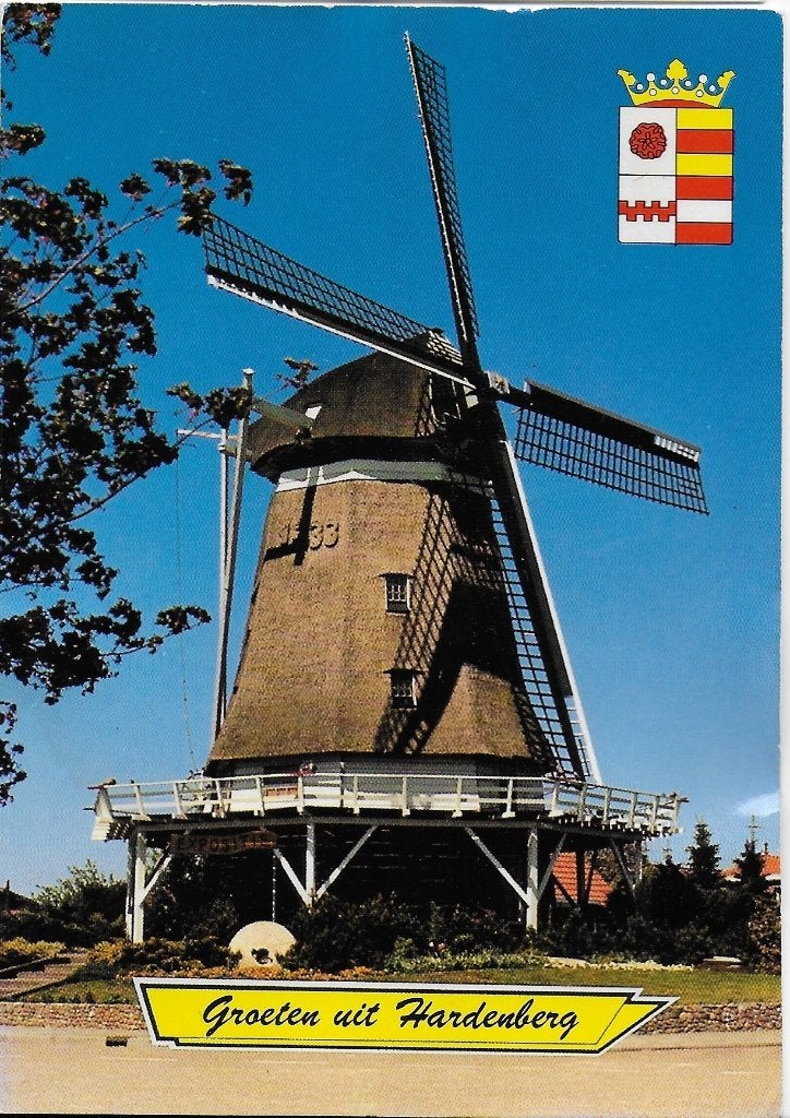 So96 gelopen ansichtkaart groeten uit hardenberg molen, Ophalen of Verzenden, 1980 tot heden, Gelopen