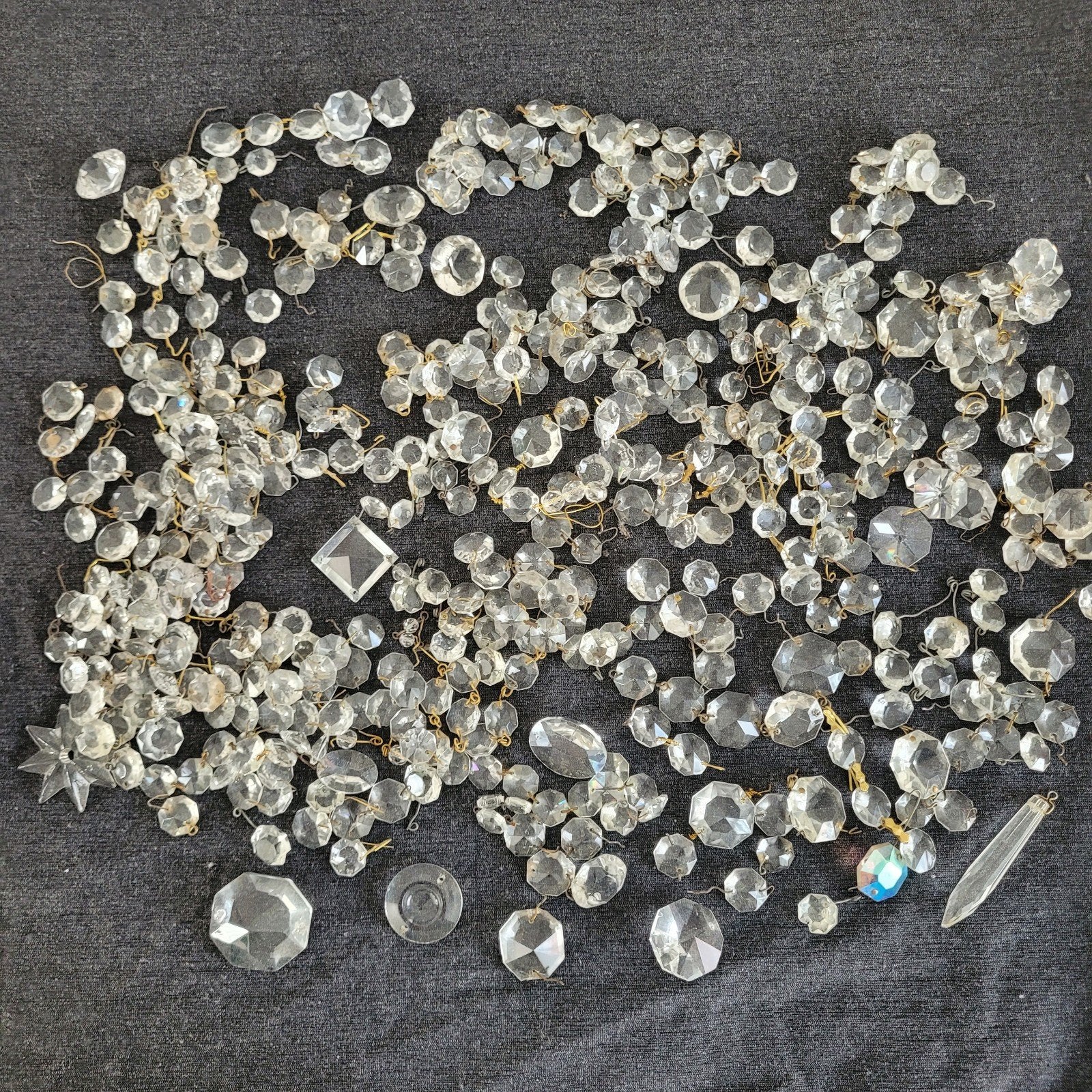 partij verzameling pegels diamant onderdelen kroonluchter 02, Ophalen of Verzenden, Gebruikt, Glas