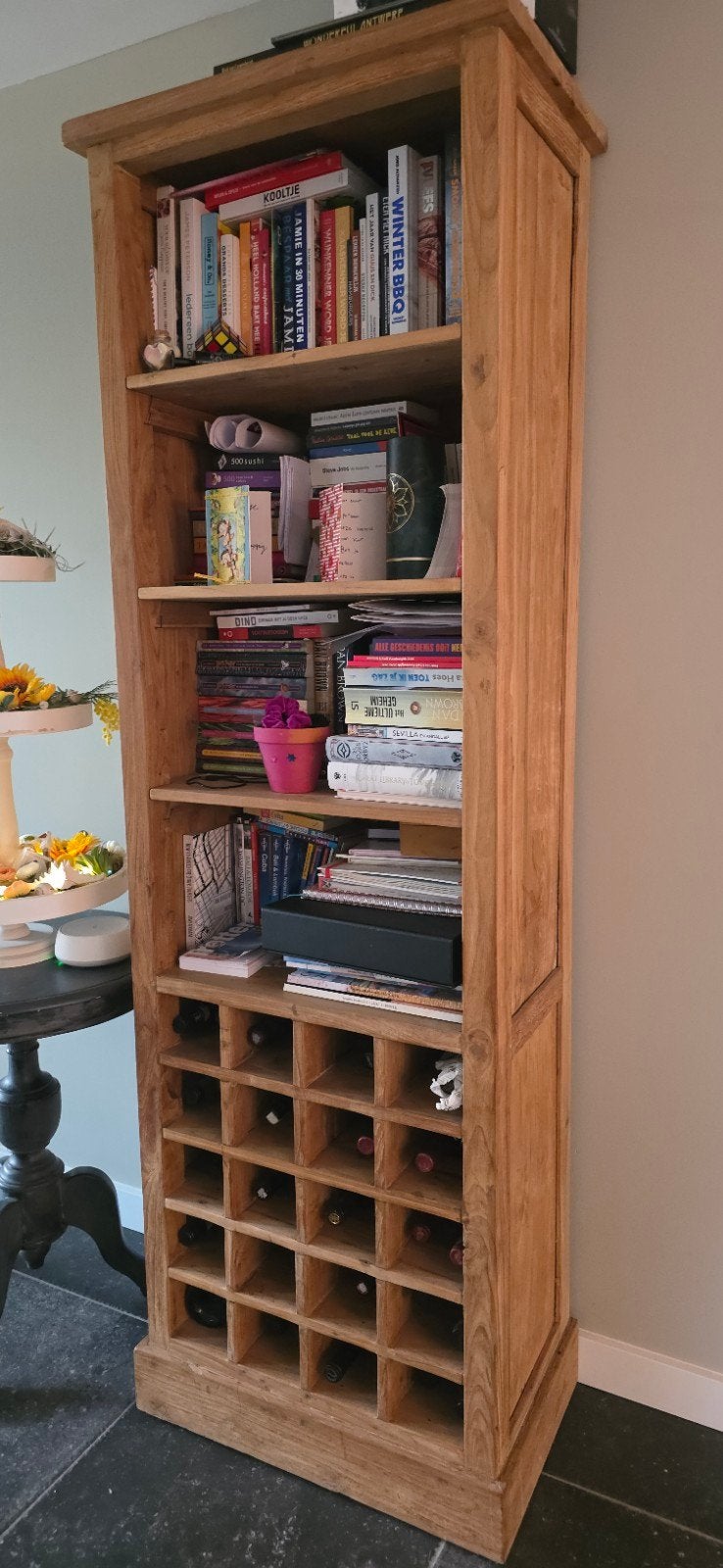 Teak Houten boeken/wijn kast, Ophalen, Met plank(en), Landelijk, Hout, 200 cm of meer